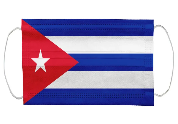 Bandera Cuba Con Máscara Médica Aislado Sobre Fondo Blanco Para — Foto de Stock