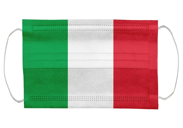 Bandera Italia Con Máscara Médica Aislado Sobre Fondo Blanco Para —  Fotos de Stock