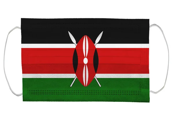 Kenya Bandiera Una Maschera Medica Isolato Uno Sfondo Bianco Virus — Foto Stock