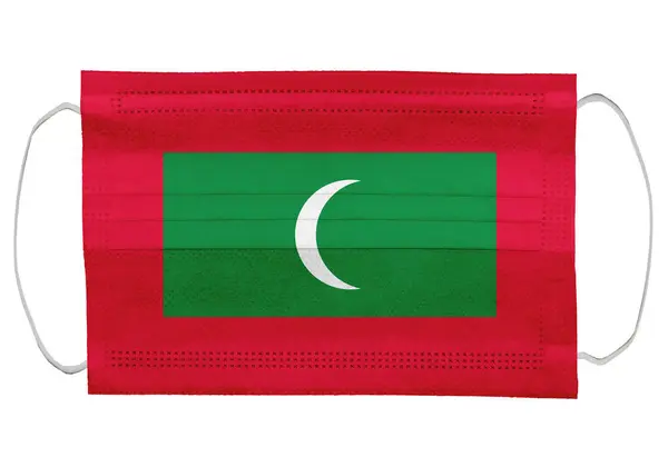 Σημαία Μαλδίβες Ιατρική Μάσκα Απομονωμένο Λευκό Φόντο Για Τον Του — Φωτογραφία Αρχείου