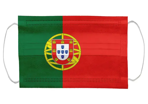 Portugiesische Flagge Auf Einer Medizinischen Maske Vereinzelt Auf Weißem Hintergrund — Stockfoto