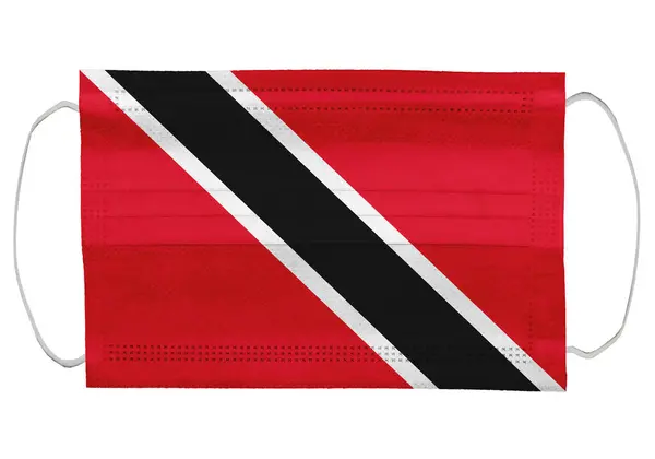 Trinidad Tobago Zászló Orvosi Maszkon Elszigetelve Fehér Háttérrel Koronavírus Vagy — Stock Fotó