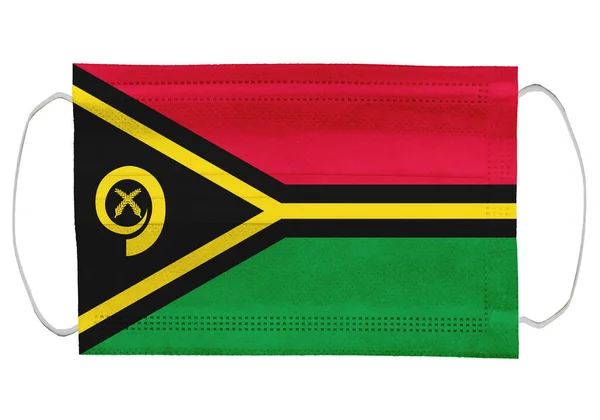 Vanuatu Zászló Egy Orvosi Maszkon Elszigetelve Fehér Háttérrel Koronavírus Vagy — Stock Fotó