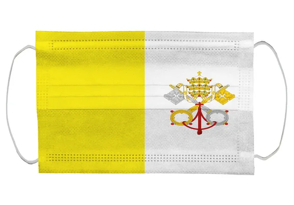 Vaticaanse Vlag Een Medisch Masker Geïsoleerd Witte Achtergrond Voor Corona — Stockfoto