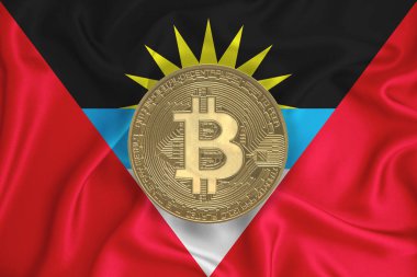 Bayrak, bayraklı altın sikke. Engelleme zinciri, bitcoin, para birimi ademi merkeziyeti. 3d oluşturma