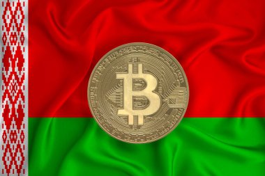 Bayrak, bayraklı altın sikke. Engelleme zinciri, bitcoin, para birimi ademi merkeziyeti. 3d oluşturma