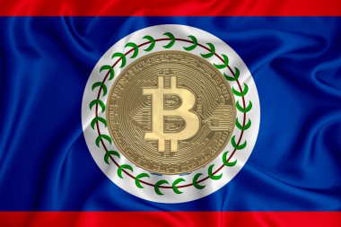 Bayrak, bayraklı altın sikke. Engelleme zinciri, bitcoin, para birimi ademi merkeziyeti. 3d oluşturma