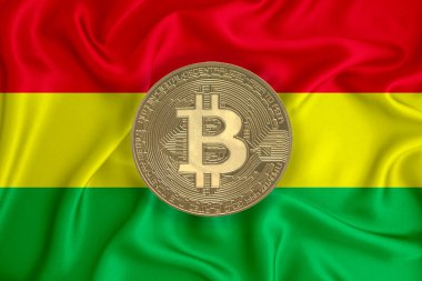 Bayrak, bayraklı altın sikke. Engelleme zinciri, bitcoin, para birimi ademi merkeziyeti. 3d oluşturma