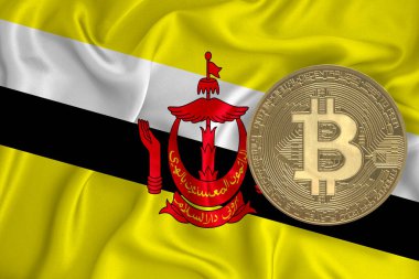 Bayrak, bayraklı altın sikke. Engelleme zinciri, bitcoin, para birimi ademi merkeziyeti. 3d oluşturma