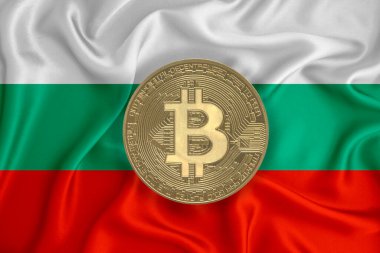 Bayrak, bayraklı altın sikke. Engelleme zinciri, bitcoin, para birimi ademi merkeziyeti. 3d oluşturma