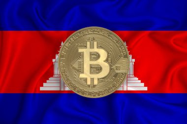 Bayrak, bayraklı altın sikke. Engelleme zinciri, bitcoin, para birimi ademi merkeziyeti. 3d oluşturma