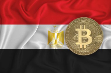 Bayrak, bayraklı altın sikke. Engelleme zinciri, bitcoin, para birimi ademi merkeziyeti. 3d oluşturma