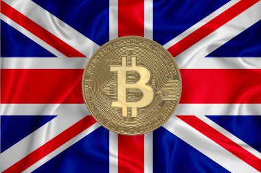 Bayrak, bayraklı altın sikke. Engelleme zinciri, bitcoin, para birimi ademi merkeziyeti. 3d oluşturma