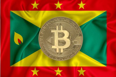 Bayrak, bayraklı altın sikke. Engelleme zinciri, bitcoin, para birimi ademi merkeziyeti. 3d oluşturma