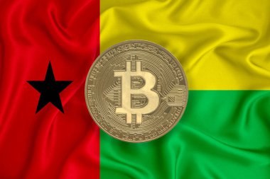 Bayrak, bayraklı altın sikke. Engelleme zinciri, bitcoin, para birimi ademi merkeziyeti. 3d oluşturma