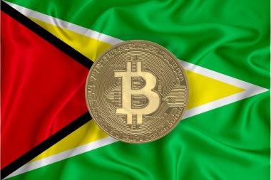 Bayrak, bayraklı altın sikke. Engelleme zinciri, bitcoin, para birimi ademi merkeziyeti. 3d oluşturma