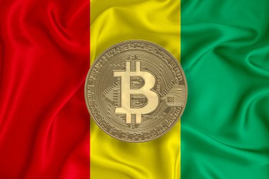 Bayrak, bayraklı altın sikke. Engelleme zinciri, bitcoin, para birimi ademi merkeziyeti. 3d oluşturma