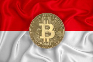 Bayrak, bayraklı altın sikke. Engelleme zinciri, bitcoin, para birimi ademi merkeziyeti. 3d oluşturma