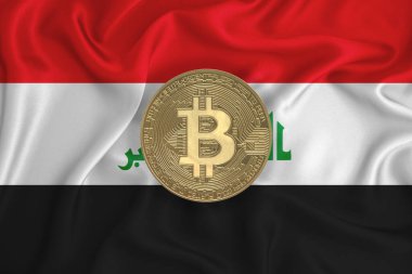 Bayrak, bayraklı altın sikke. Engelleme zinciri, bitcoin, para birimi ademi merkeziyeti. 3d oluşturma