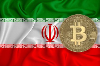 Bayrak, bayraklı altın sikke. Engelleme zinciri, bitcoin, para birimi ademi merkeziyeti. 3d oluşturma