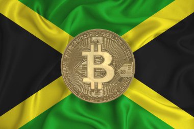 Bayrak, bayraklı altın sikke. Engelleme zinciri, bitcoin, para birimi ademi merkeziyeti. 3d oluşturma