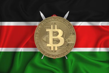 Bayrak, bayraklı altın sikke. Engelleme zinciri, bitcoin, para birimi ademi merkeziyeti. 3d oluşturma