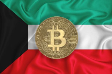 Bayrak, bayraklı altın sikke. Engelleme zinciri, bitcoin, para birimi ademi merkeziyeti. 3d oluşturma