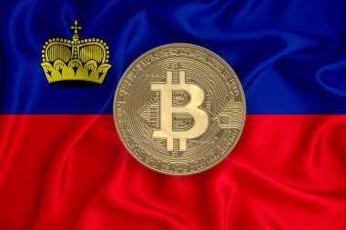 Bayrak, bayraklı altın sikke. Engelleme zinciri, bitcoin, para birimi ademi merkeziyeti. 3d oluşturma