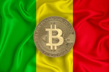 Bayrak, bayraklı altın sikke. Engelleme zinciri, bitcoin, para birimi ademi merkeziyeti. 3d oluşturma