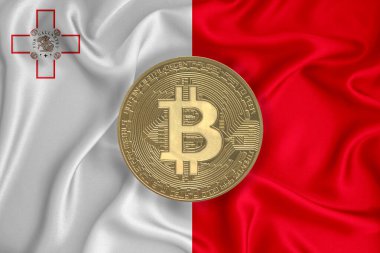 Bayrak, bayraklı altın sikke. Engelleme zinciri, bitcoin, para birimi ademi merkeziyeti. 3d oluşturma