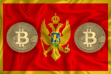 Bayrak, bayraklı altın sikke. Engelleme zinciri, bitcoin, para birimi ademi merkeziyeti. 3d oluşturma