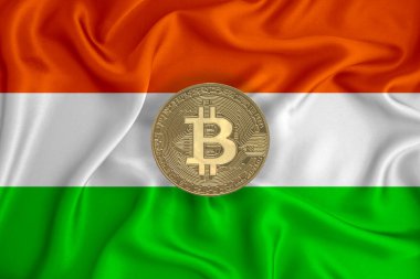 Bayrak, bayraklı altın sikke. Engelleme zinciri, bitcoin, para birimi ademi merkeziyeti. 3d oluşturma