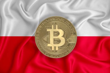 Bayrak, bayraklı altın sikke. Engelleme zinciri, bitcoin, para birimi ademi merkeziyeti. 3d oluşturma