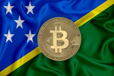 Bayrak, bayraklı altın sikke. Engelleme zinciri, bitcoin, para birimi ademi merkeziyeti. 3d oluşturma