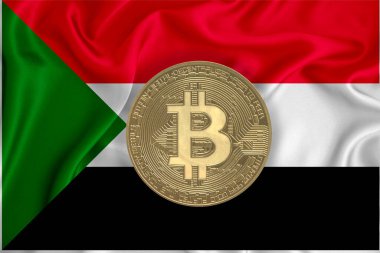 Bayrak, bayraklı altın sikke. Engelleme zinciri, bitcoin, para birimi ademi merkeziyeti. 3d oluşturma