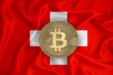 Bayrak, bayraklı altın sikke. Engelleme zinciri, bitcoin, para birimi ademi merkeziyeti. 3d oluşturma