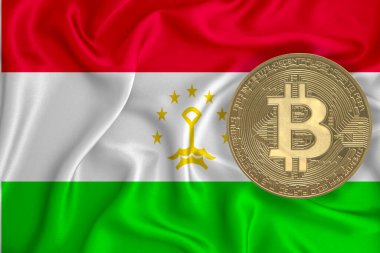 Bayrak, bayraklı altın sikke. Engelleme zinciri, bitcoin, para birimi ademi merkeziyeti. 3d oluşturma