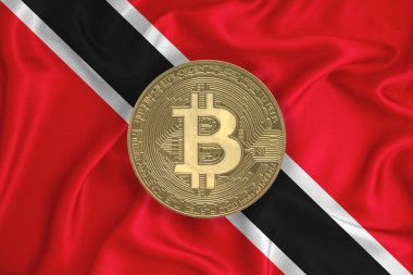 Bayrak, bayraklı altın sikke. Engelleme zinciri, bitcoin, para birimi ademi merkeziyeti. 3d oluşturma