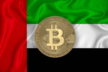 Bayrak, bayraklı altın sikke. Engelleme zinciri, bitcoin, para birimi ademi merkeziyeti. 3d oluşturma