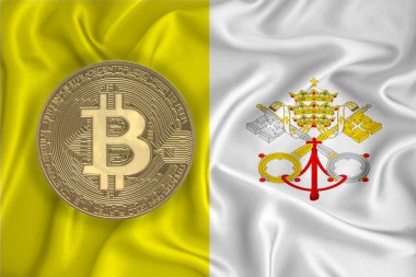 Bayrak, bayraklı altın sikke. Engelleme zinciri, bitcoin, para birimi ademi merkeziyeti. 3d oluşturma