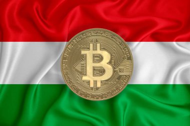 Bayrak, bayraklı altın sikke. Engelleme zinciri, bitcoin, para birimi ademi merkeziyeti. 3d oluşturma