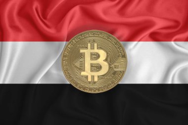 Bayrak, bayraklı altın sikke. Engelleme zinciri, bitcoin, para birimi ademi merkeziyeti. 3d oluşturma