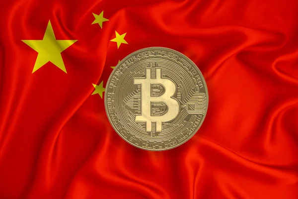 Bayrak, bayraklı altın sikke. Engelleme zinciri, bitcoin, para birimi ademi merkeziyeti. 3d oluşturma