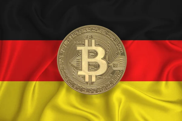 Bayrak, bayraklı altın sikke. Engelleme zinciri, bitcoin, para birimi ademi merkeziyeti. 3d oluşturma