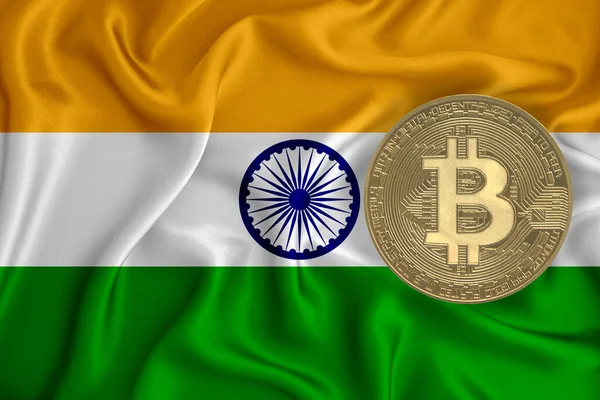 Bayrak, bayraklı altın sikke. Engelleme zinciri, bitcoin, para birimi ademi merkeziyeti. 3d oluşturma