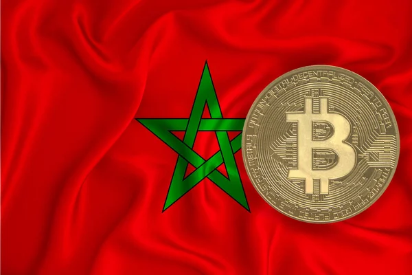 Bayrak, bayraklı altın sikke. Engelleme zinciri, bitcoin, para birimi ademi merkeziyeti. 3d oluşturma