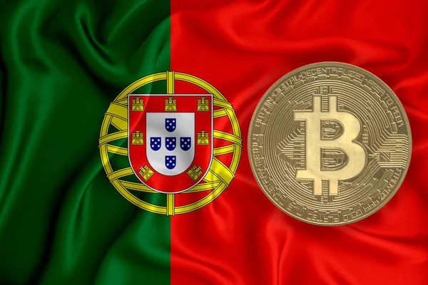 Vlag Bitcoin Gouden Munt Vlag Achtergrond Het Concept Van Blockchain — Stockfoto