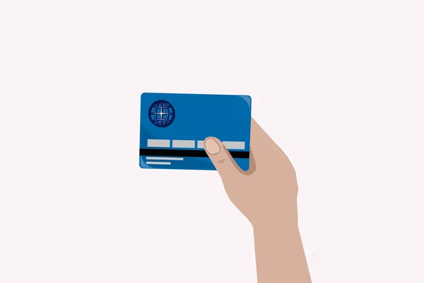 手札は白い背景にクレジットカードを持っている 非接触決済の概念 — ストック写真