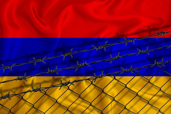 Ermenistan Bayrağı Geliştirme Tel Örgüler Dikenli Teller Göçmenler Izolasyon Kavramı — Stok fotoğraf