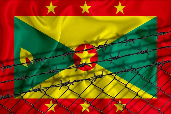 Grenada Sviluppo Bandiera Rete Recinzione Filo Spinato Concetto Isolamento Degli — Foto Stock